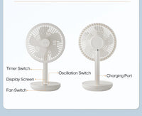 New Portable Smart Oscillating Desk Fan 4000mAh 5 Gear Speed Silent Desktop Rechargeable Fan Angle Adjustable for Home Office