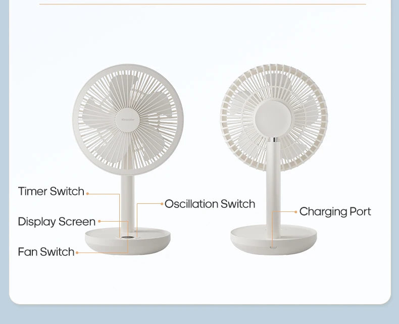New Portable Smart Oscillating Desk Fan 4000mAh 5 Gear Speed Silent Desktop Rechargeable Fan Angle Adjustable for Home Office