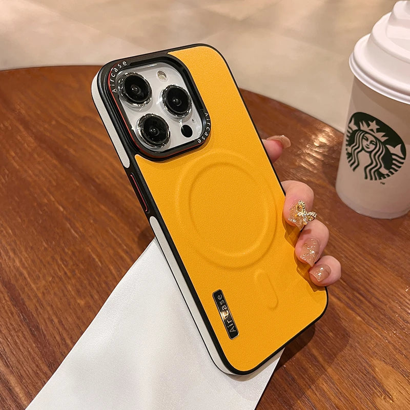 Business Leather Magnetic Phone Case For iPhone 16 15 Pro Max 14 13 12 For Magsafe Wireless Charging Shockproof Matte Back Cover