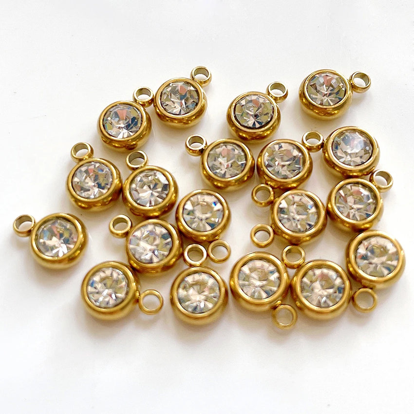20pcs 6mm Stainless Steel Rhinestone Beads Gold Color Crystal Charms Pendants for Necklace Bracelet Jewelry Making Charm 2030