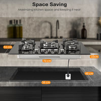 5 Burners 70 cm Glass with Automatic Flame Protection, Natural Gas Propane Gas, Built-in Gas Hob