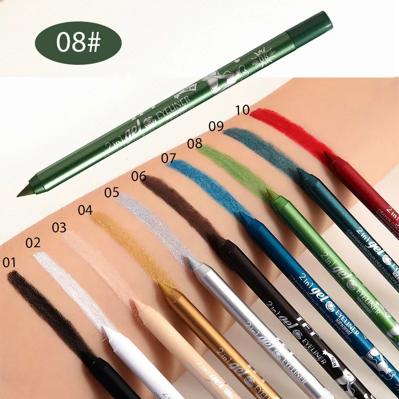 2 in 1 Eyeliner Lip Liner Gel Pencil Waterproof Long-lasting Blue White Black Brown Easy Wear Eyeliner Makeup for Eyes 7 Colors