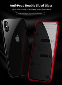 Magnetic Tempered Glass Privacy Metal Case For iphone 17 16 15 14 13 12 XR 11 ProMAX 16 E 360 Magnet Antispy Protective Cover
