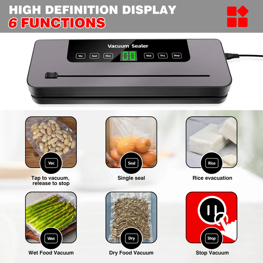 Vacuum Sealer Machine with 10 Sealer Bags and Built-in Cutter, 5 Modes One-touch Sealing for Sous Vide Cooking Dry & Moist Foods