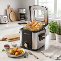 1.5L Electric Deep Fryer with Temp Control, Removable Lid With Odor Filter And Viewing Window, Immersion Frying Basket
