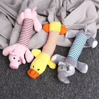 Striped Plush Dog Toys Squeaky Assorted Animals Duck Pig Hippo Shapes Durable Bite Resistant Safe Washable Fun Pet Supplies