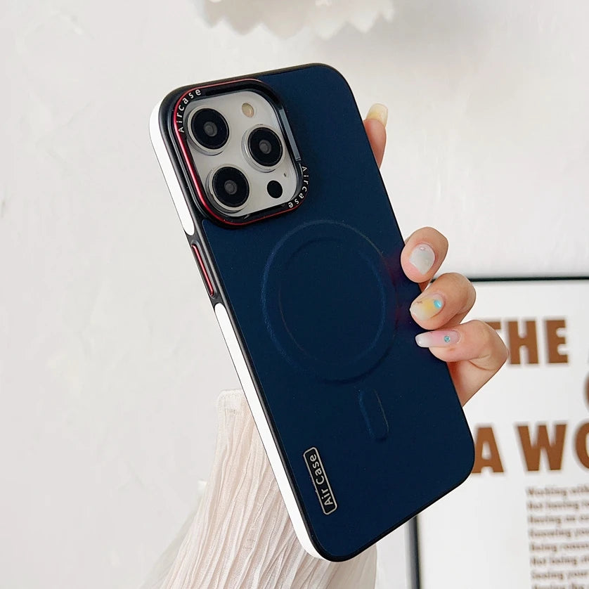 For iPhone 16 Leather Case Luxury Bicolor Magnetic for Magsafe Case for iPhone 15 13 12 14 Pro Max 16Pro Max Wireless Chgarging