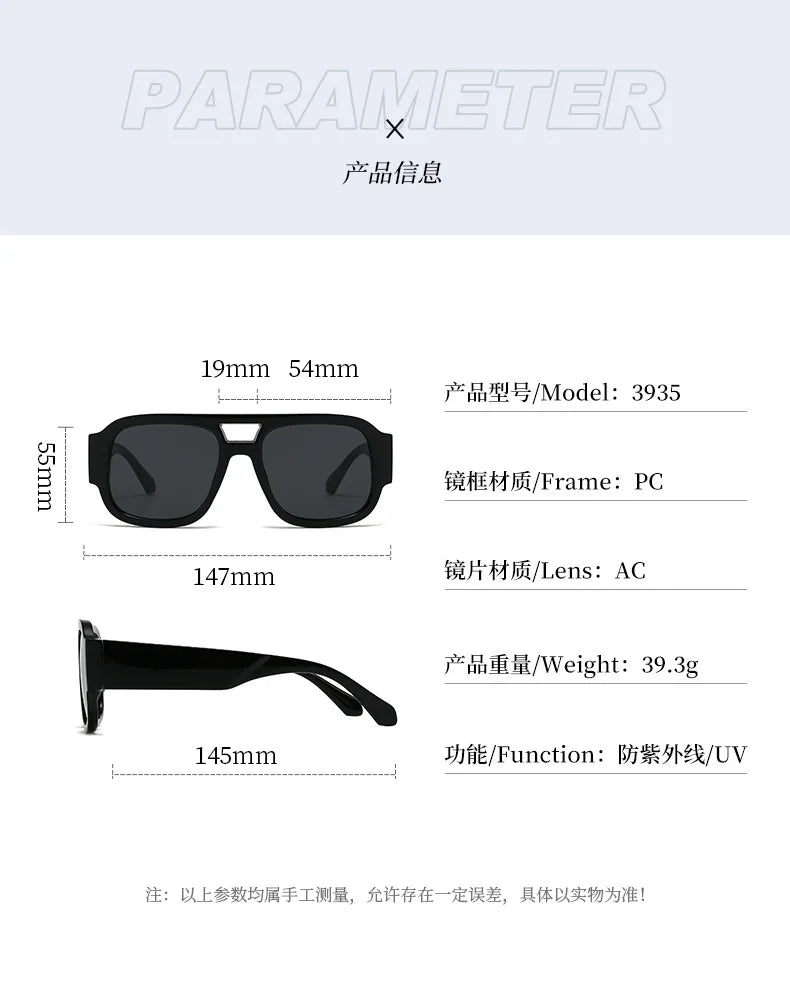 Fashion Double Bridges Square Sunglasses Women Candy Color Retro Wide Legs Men Sun Glasses Shades UV400