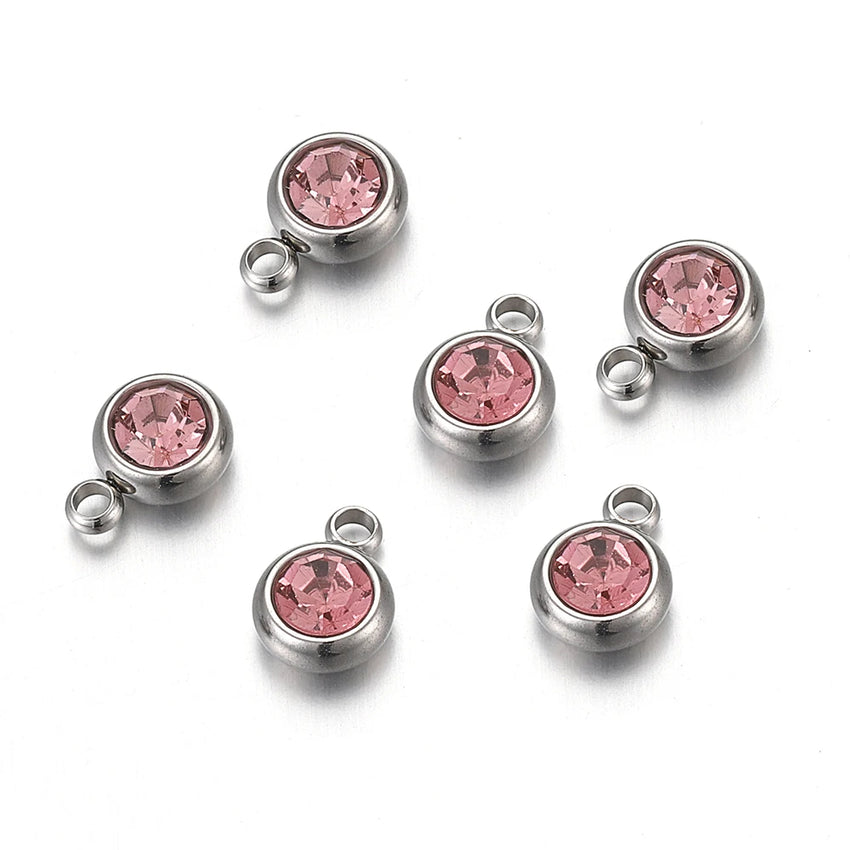20pcs 6mm Stainless Steel Rhinestone Beads Gold Color Crystal Charms Pendants for Necklace Bracelet Jewelry Making Charm 2030