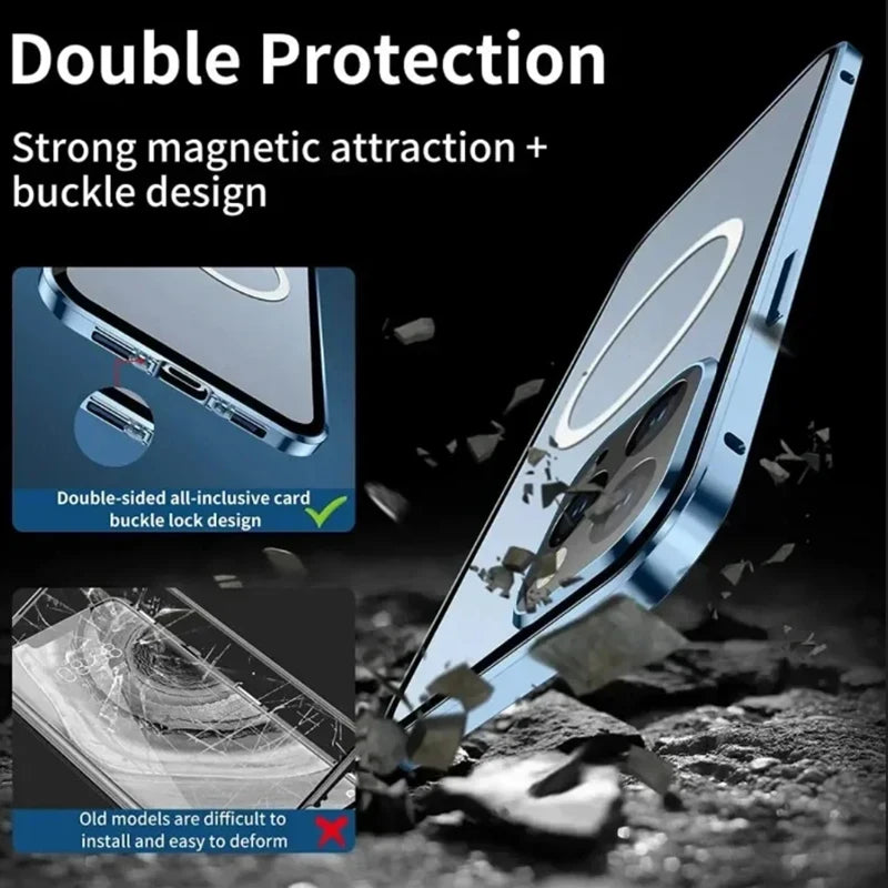 Metal Magnetic Anti Peeping Privacy Case For iPhone 17 16e 15 14 13 12Pro Max Magsafe Case 360 Protection Shockproof Phone Cover