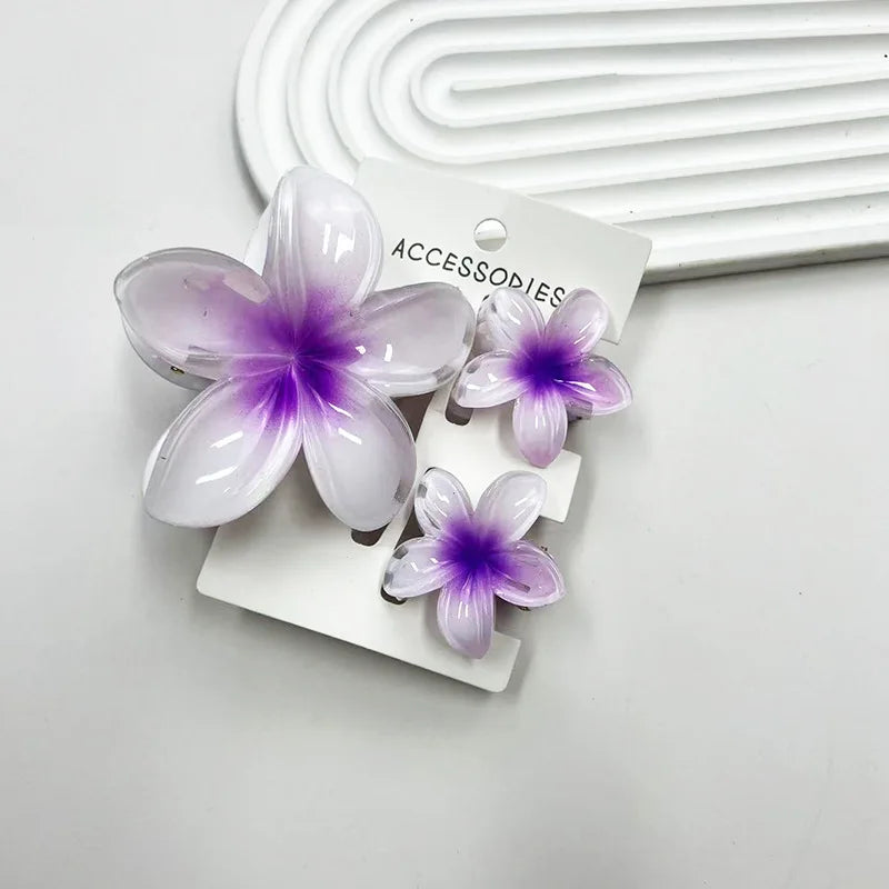 3Pcs/Set Sweet Flower Colroful Gradient Hair Claws Ponytail Cip Clamp Barrettes Hairpins For Women Girl Beach Hair Accessories
