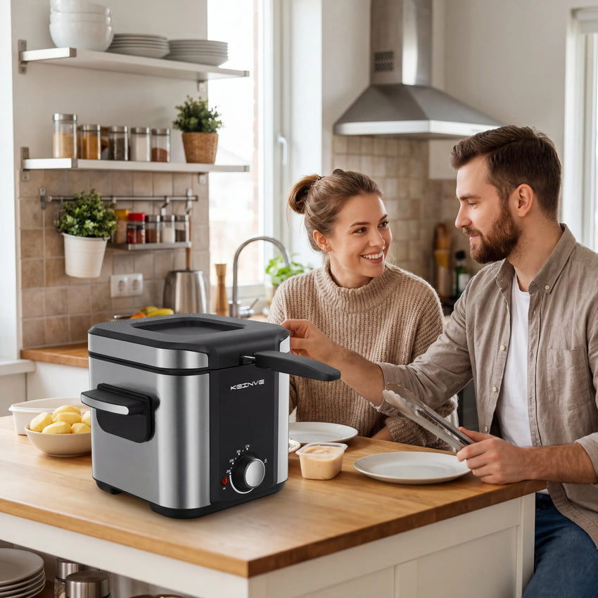 1.5L Electric Deep Fryer with Temp Control, Removable Lid With Odor Filter And Viewing Window, Immersion Frying Basket