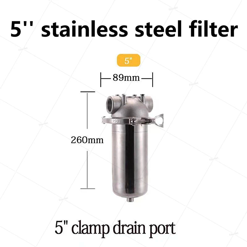 5inch Prefilter 304 Stainless steel hot water filter housing DN15 DN20 DN25 for high temperature high flow water filter housing