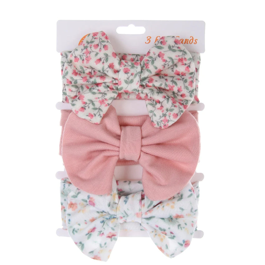 3Pcs/Set Cute Cotton Bows Baby Headbands Newborn Infant Ealstic Hairbands Boys Girsl Dot Striped Flower Print Kids Headwraps