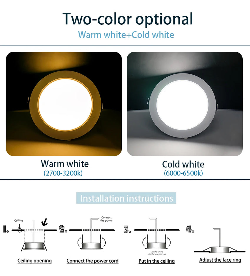 LED Downlight 12V 24V 110V 220V Spot Three Colors 5W 9W 12W 15W 18W Recessed in Led Ceiling Downlight Light Cold Warm White Lamp