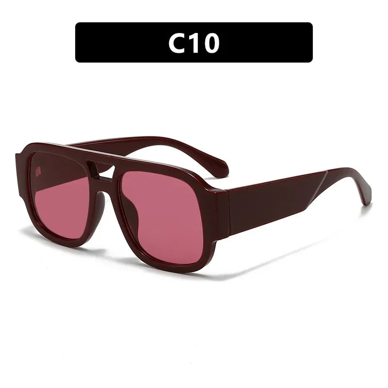 Fashion Double Bridges Square Sunglasses Women Candy Color Retro Wide Legs Men Sun Glasses Shades UV400