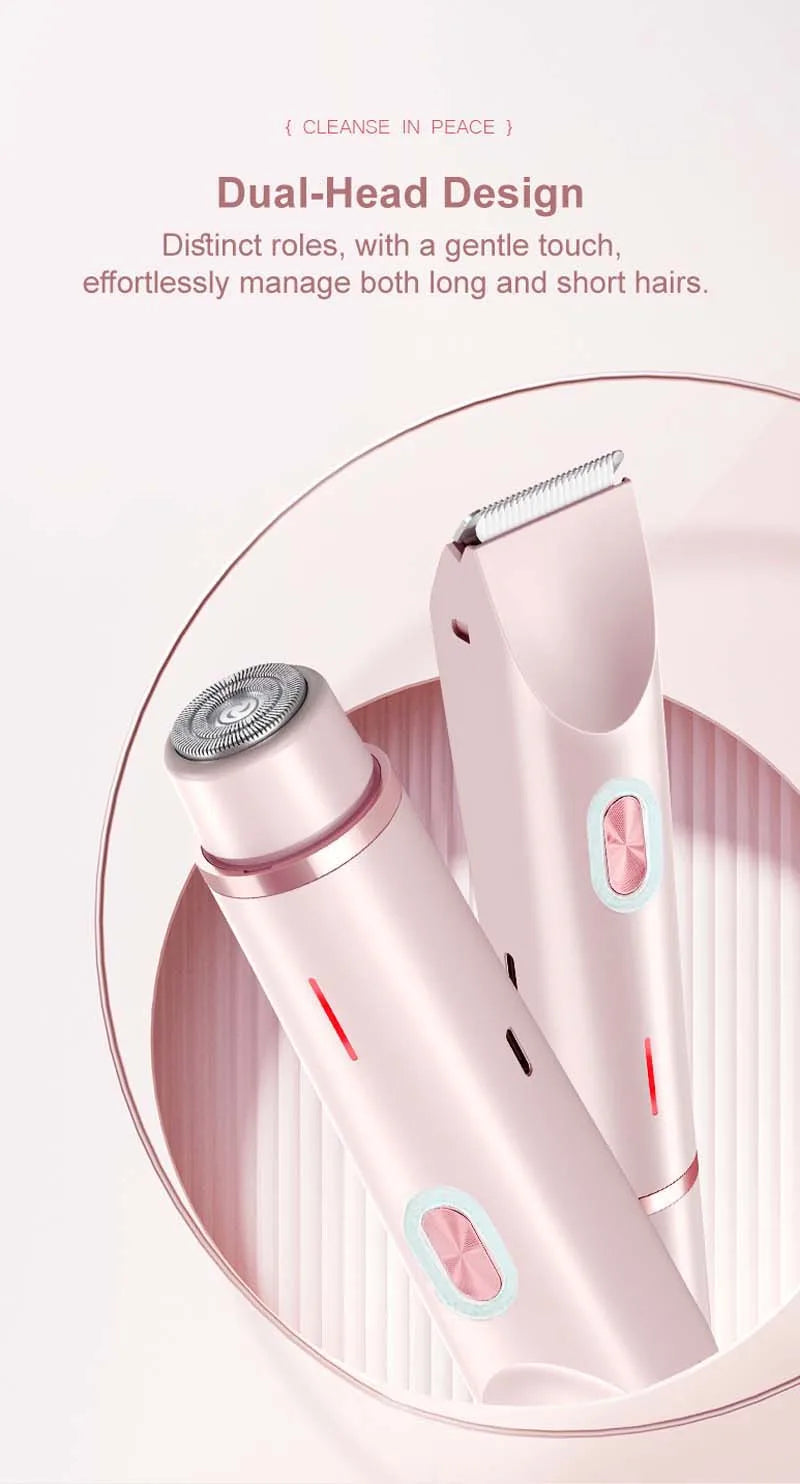 Electric Rerchargeable Lady Razor Double-Headed Waterproof Bikini Trimmer Shaver 2-In-1 Body And Facial Hair Removal Trimmer