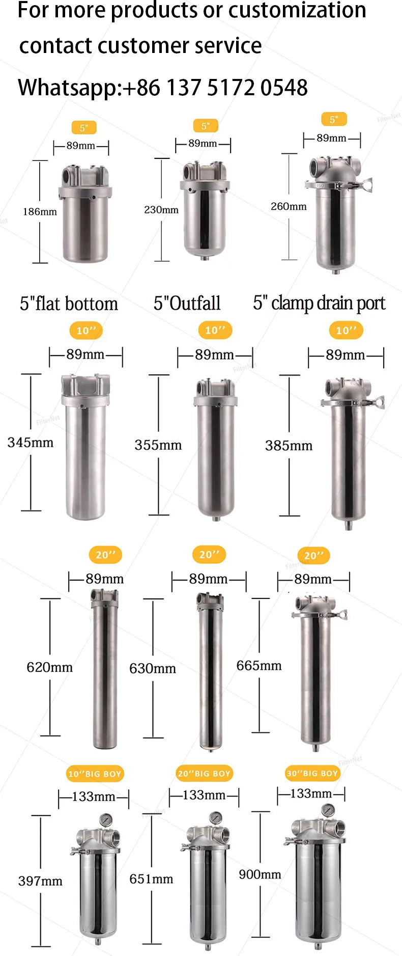 5inch Prefilter 304 Stainless steel hot water filter housing DN15 DN20 DN25 for high temperature high flow water filter housing