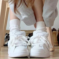 Spring New Style White Retro Bread Shoe Women Chic Design Casual Hong Kong Style Sports Shoes High Aesthetic Flat Heel round Toe