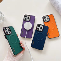 For iPhone 16 Leather Case Luxury Bicolor Magnetic for Magsafe Case for iPhone 15 13 12 14 Pro Max 16Pro Max Wireless Chgarging