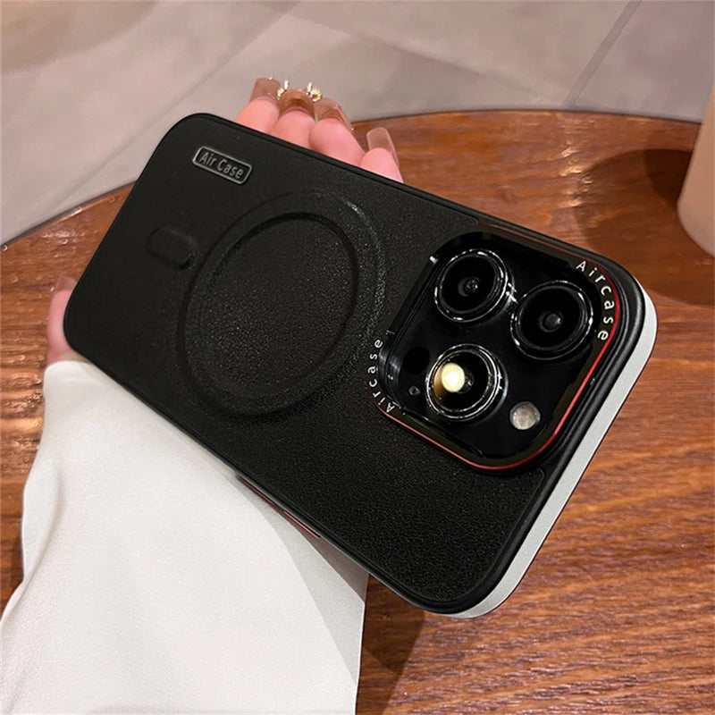 Business Leather Magnetic Phone Case For iPhone 16 15 Pro Max 14 13 12 For Magsafe Wireless Charging Shockproof Matte Back Cover