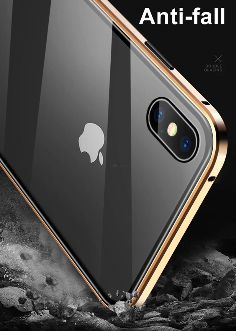Magnetic Tempered Glass Privacy Metal Case For iphone 17 16 15 14 13 12 XR 11 ProMAX 16 E 360 Magnet Antispy Protective Cover