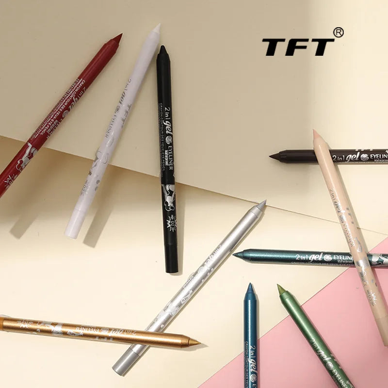 2 in 1 Eyeliner Lip Liner Gel Pencil Waterproof Long-lasting Blue White Black Brown Easy Wear Eyeliner Makeup for Eyes 7 Colors