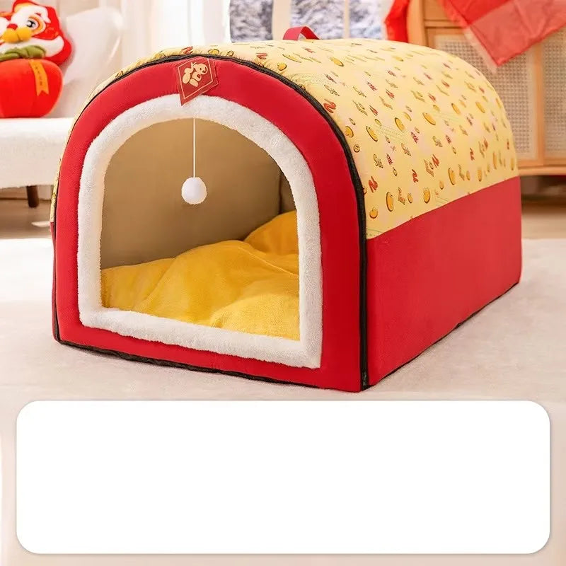 Warm Winter Cat Dog Bed Mat Deep Sleep Tent Cozy Geometric House Nest Removable Washable for Medium Large Dogs Pet Supplies
