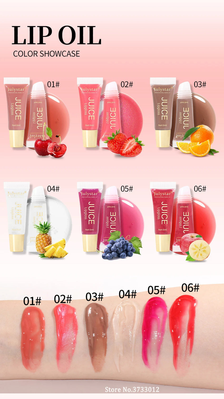 Glitter Plumping Lip Gloss Jelly Strawberry Moisturizer Fruit Lip Oil Transparent Fullness Lip Tint Gel Soft Tube Makeup LipCare