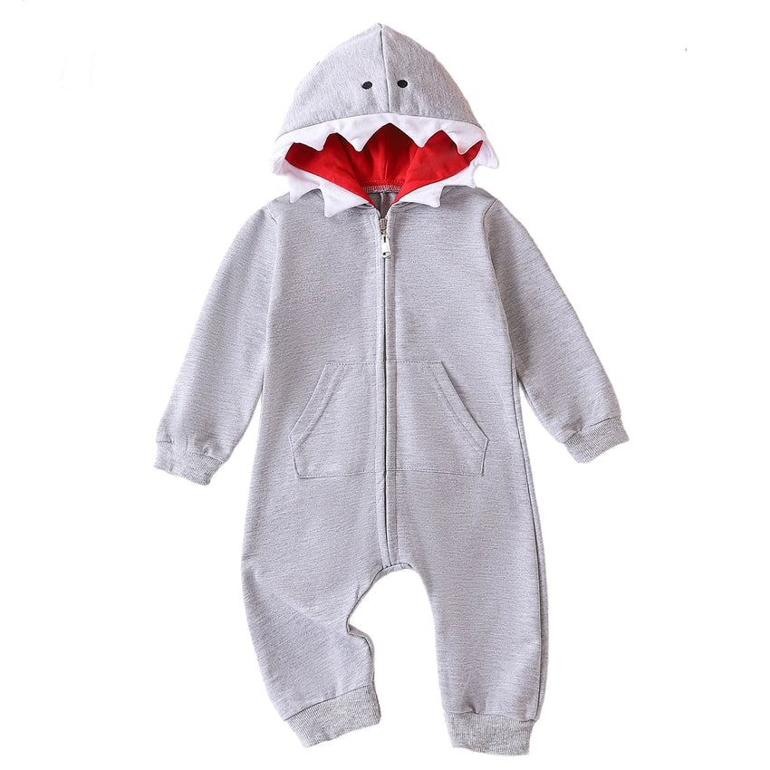 Autumn Newborn Infant Baby Boys & Girls Long Sleeved Hooded Shark Romper Onepiece Crawling Suit Baby Clothing