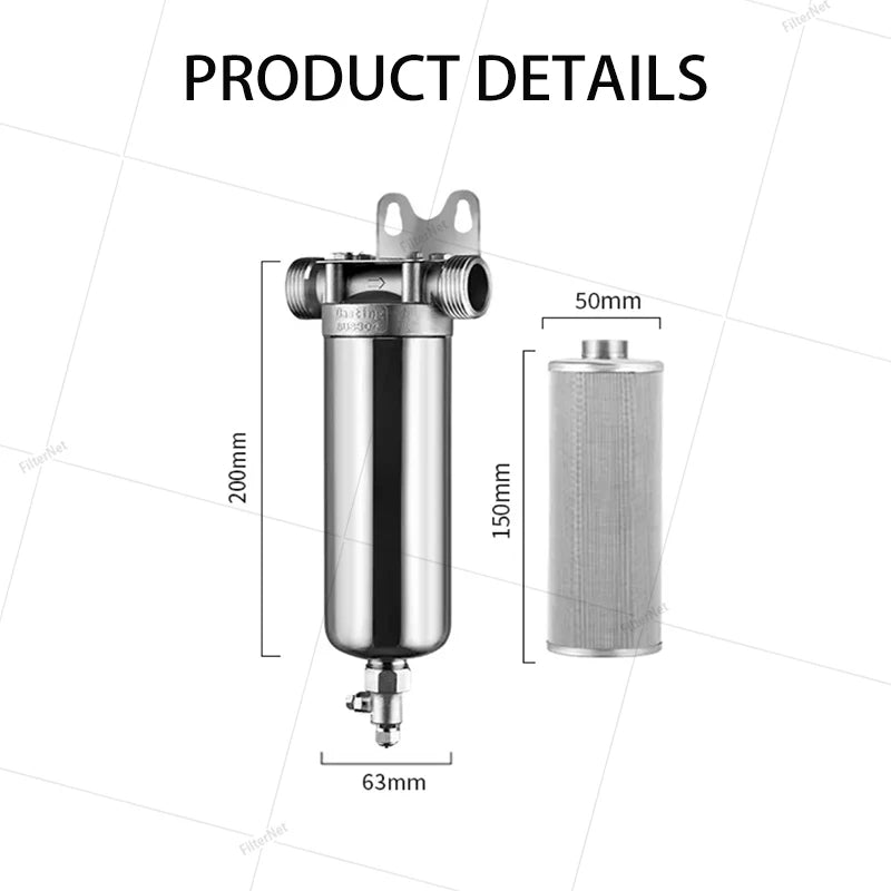 5inch Prefilter 304 Stainless steel hot water filter housing DN15 DN20 DN25 for high temperature high flow water filter housing