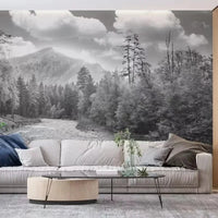 Custom Size wall papers 3D Nordic art black and white landscape waterfall porch mural Retro Hand Painted Forest Tree home decor