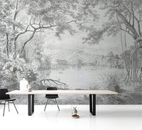 Custom Size wall papers 3D Nordic art black and white landscape waterfall porch mural Retro Hand Painted Forest Tree home decor