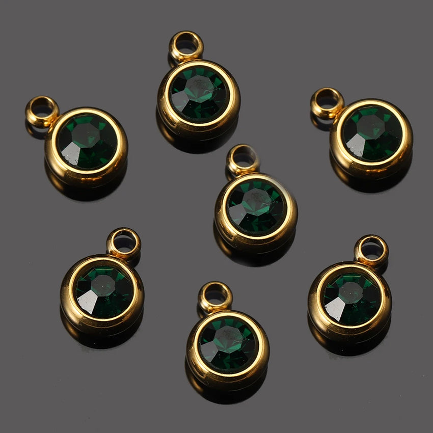 20pcs 6mm Stainless Steel Rhinestone Beads Gold Color Crystal Charms Pendants for Necklace Bracelet Jewelry Making Charm 2030