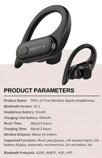 DACOM L19 Wireless Headphones Bluetooth 5.3 Earphones True with Mic Button Control Noise Reduction Earhooks Waterproof Headset