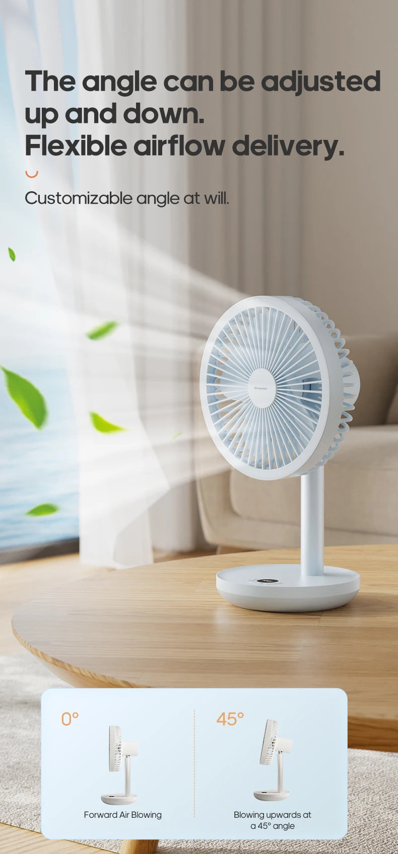 New Portable Smart Oscillating Desk Fan 4000mAh 5 Gear Speed Silent Desktop Rechargeable Fan Angle Adjustable for Home Office