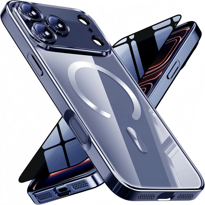 Luxury Electroplated Cover Bumper With Magnetic  Case For iPhone 17 Pro Max、17，With Privacy Screen Protector Full Camera Cover