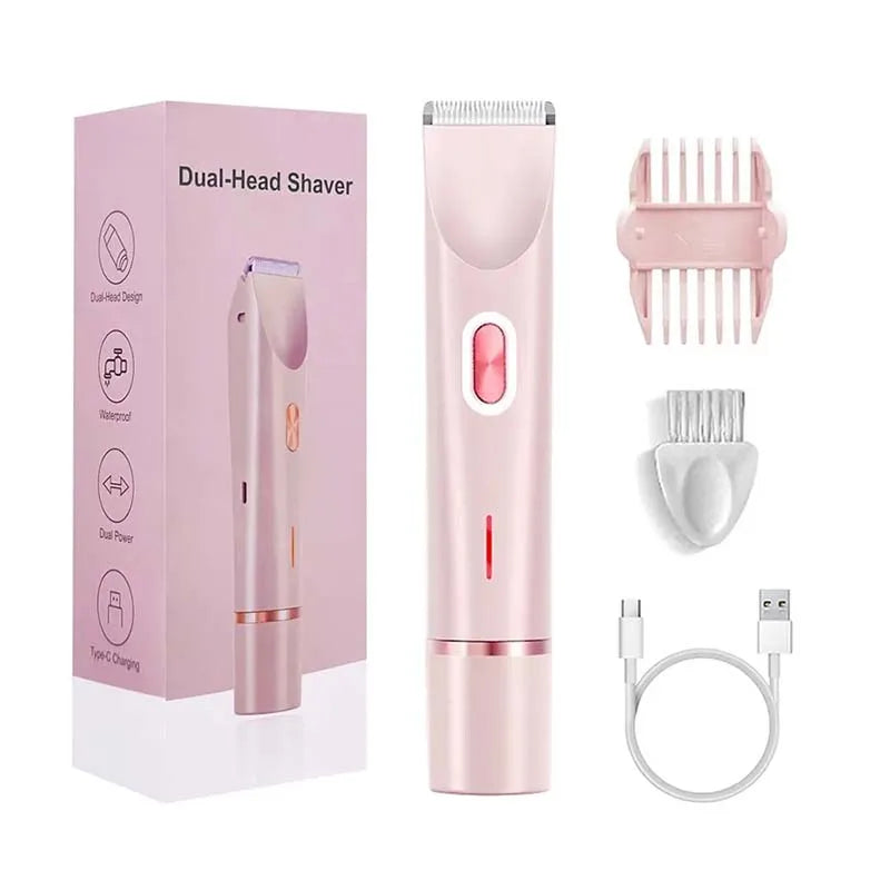 Electric Rerchargeable Lady Razor Double-Headed Waterproof Bikini Trimmer Shaver 2-In-1 Body And Facial Hair Removal Trimmer