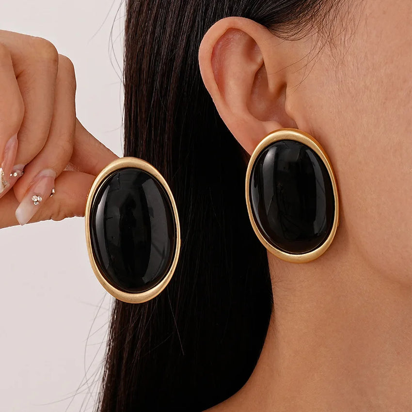 Vintage Red Resin Women's Earrings Stud Earrings Luxury large Geometric Oval earrings Party Wedding Ear Jewelry Wholesale