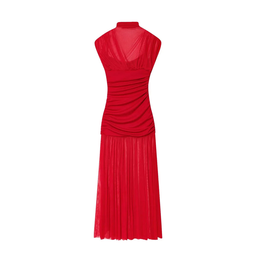 KONDALA 2026 Spring Summer Elegant Women Dresses Wedding Guest Ladies Patch Work Tulle Dresses Valentine‘s Day Woman Dresses