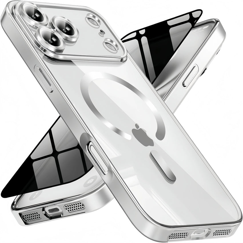 Luxury Electroplated Cover Bumper With Magnetic  Case For iPhone 17 Pro Max、17，With Privacy Screen Protector Full Camera Cover