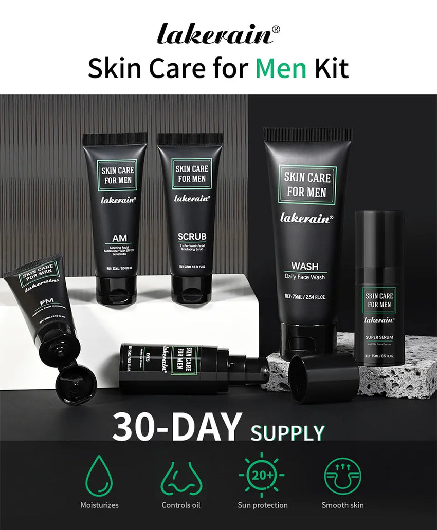 Men's Skin Care Kit - 3 in 1 Set with Face Wash, Moisturizing Cream & Eye Cream, Daily Anti-Aging & Oil Control Facial Treatment