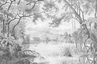 Custom Size wall papers 3D Nordic art black and white landscape waterfall porch mural Retro Hand Painted Forest Tree home decor