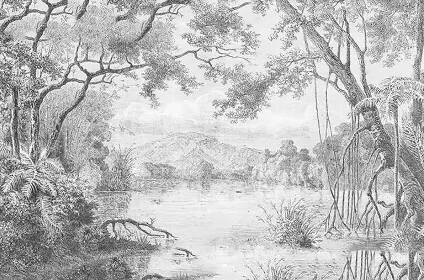 Custom Size wall papers 3D Nordic art black and white landscape waterfall porch mural Retro Hand Painted Forest Tree home decor