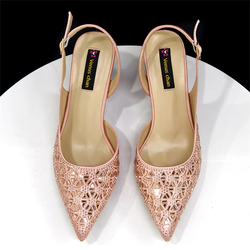 2026 New Elegant Green Pointed-Toe High Heels & Matching Bag Set with Diamond Design for Women's Party Wear - Italian Trend