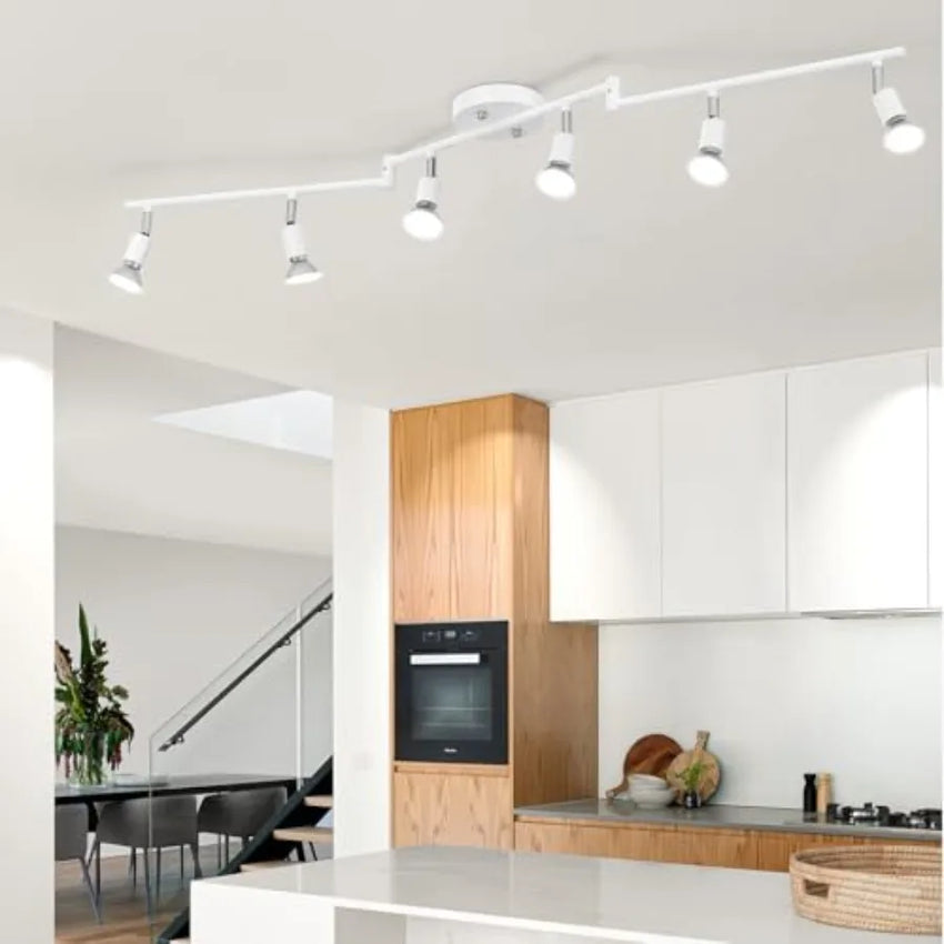 Track Lighting Kit Modern White Ceiling Spot Lighting with Flexibly Rotatable Light Heads 6 Track Lights for Room/Hallway/Kitch