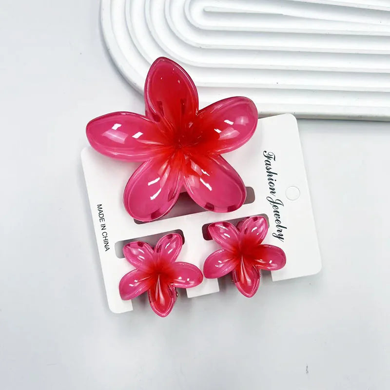 3Pcs/Set Sweet Flower Colroful Gradient Hair Claws Ponytail Cip Clamp Barrettes Hairpins For Women Girl Beach Hair Accessories