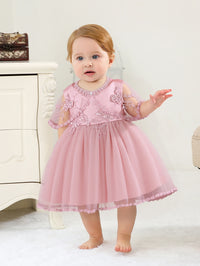 Sleeveless Hood Cloak Soft Satin Floral Embroidered Lace Wedding Party Princess Baby Dress Set