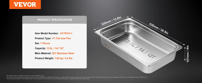 SucceBuy 4 inch Buffet Chafing Dishes Gastronorm Pans Steam Table Pans Tray Stainless Steel Food Container for Party BBQ Baking