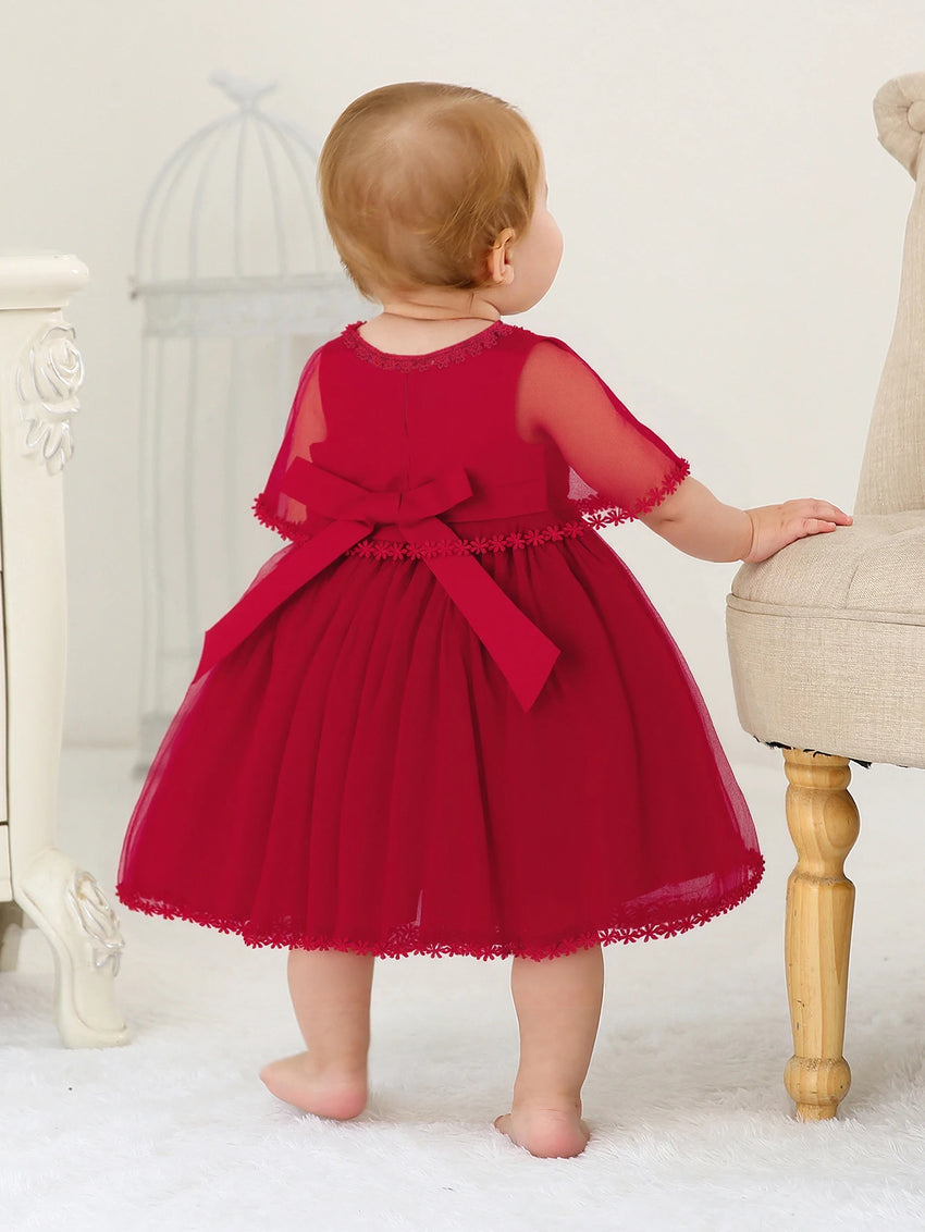 Sleeveless Hood Cloak Soft Satin Floral Embroidered Lace Wedding Party Princess Baby Dress Set